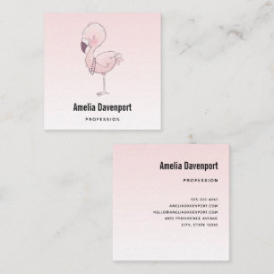 Cute Pink Flamingo Illustration Square Business Card