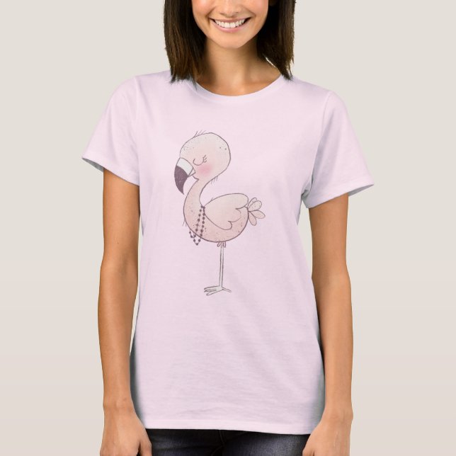 Cute Pink Flamingo Illustration T-Shirt (Front)