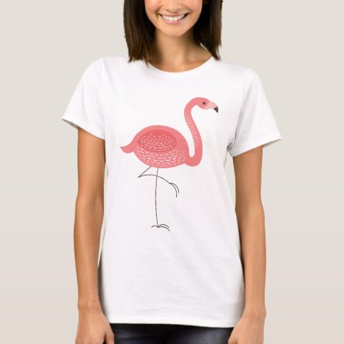 Cute Pink Flamingo Illustration T_Shirt