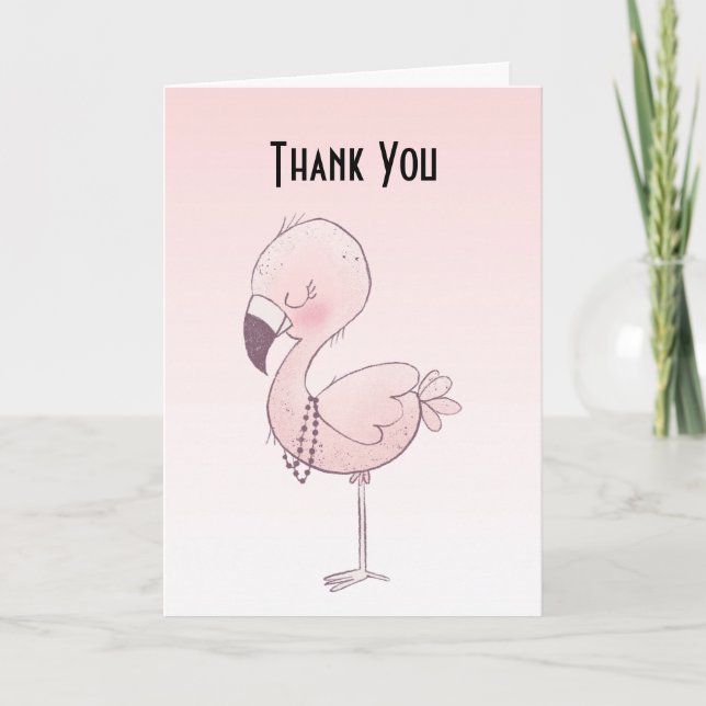 Cute Pink Flamingo Illustration Thank You Card (Front)