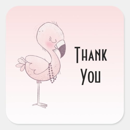 Cute Pink Flamingo Illustration Thank You Square Sticker