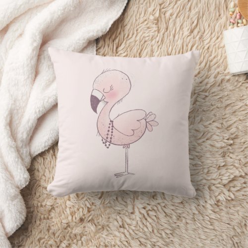 Cute Pink Flamingo Illustration Throw Pillow