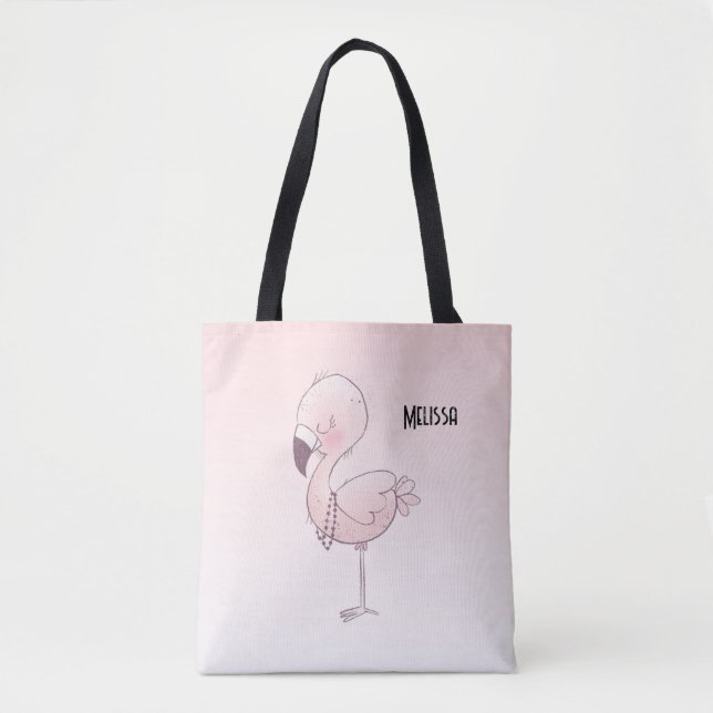 Cute Pink Flamingo Illustration Tote Bag (Front)