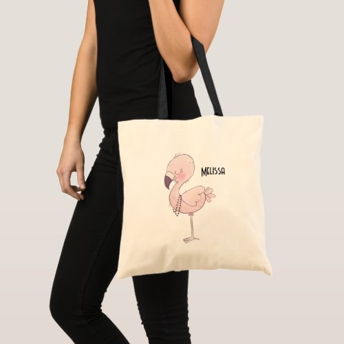 Cute Pink Flamingo Illustration Tote Bag