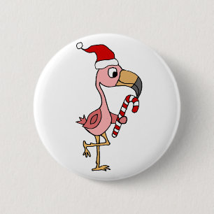 Cute Pink Flamingo in Santa hat Christmas Art Button