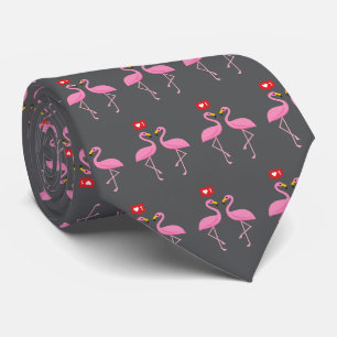 Cute Pink Flamingo Like Heart Neck Tie