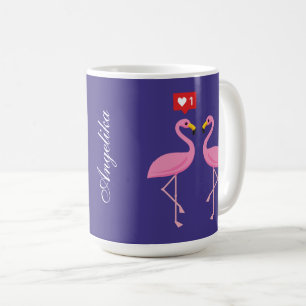 Cute Pink Flamingo Like Heart Pastel   Add Name Coffee Mug