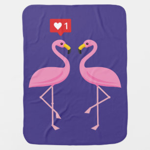 Cute Pink Flamingo Like Heart Pastel Baby Blanket