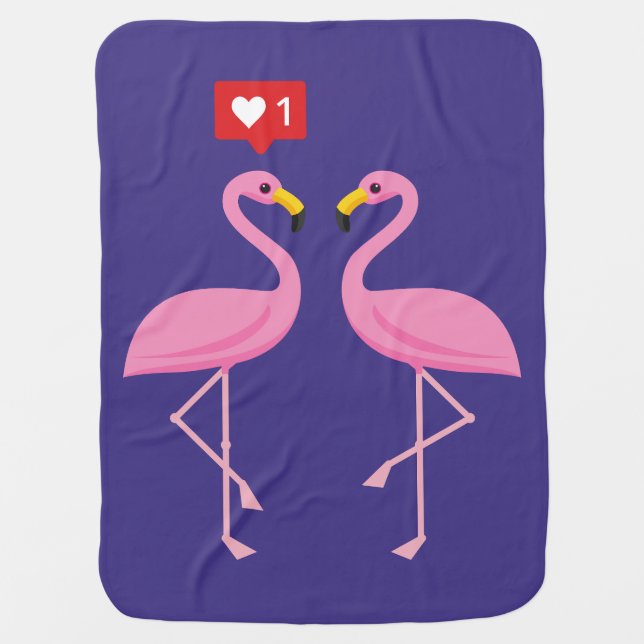 Cute Pink Flamingo Like Heart Pastel Baby Blanket (Front)