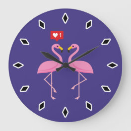 Cute Pink Flamingo Like Heart Pastel Large Clock