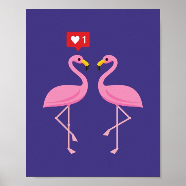 Cute Pink Flamingo Like Heart Pastel Poster (Front)