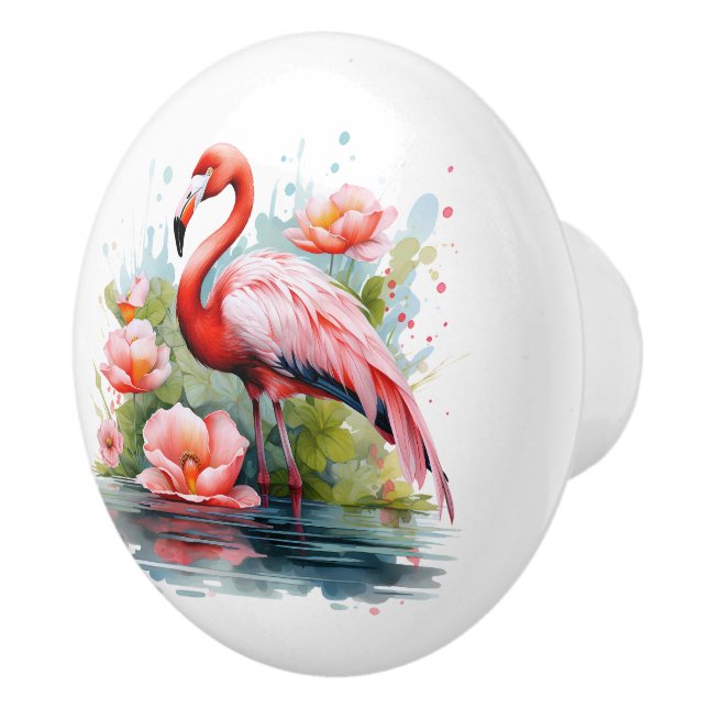 Cute pink flamingo lovers beach house ceramic knob (Right)