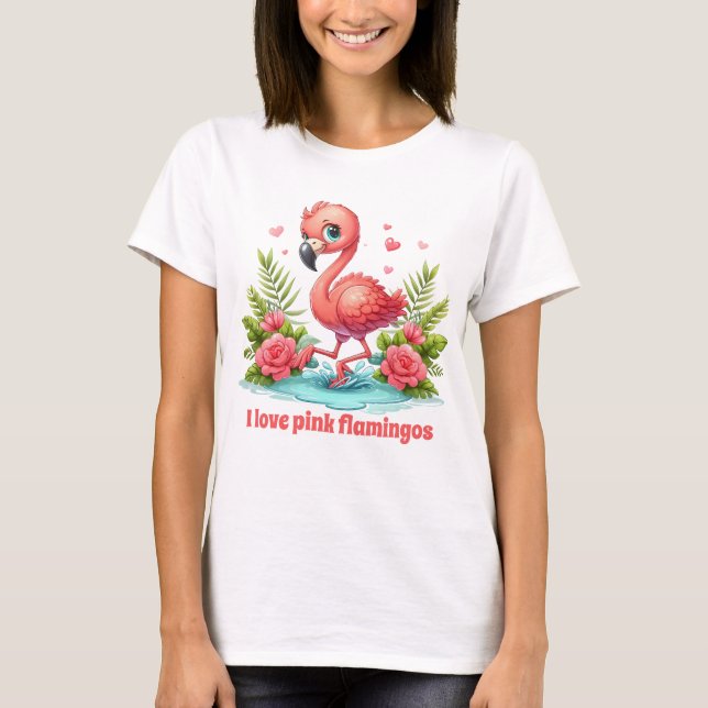 Cute pink flamingo lovers customizable T-Shirt (Front)