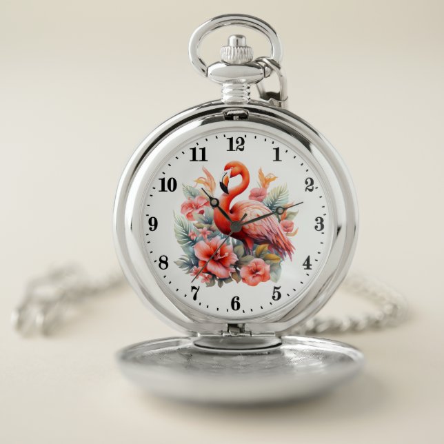 Cute pink flamingo lovers  pocket watch (Inside)