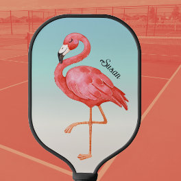 Cute Pink Flamingo Monogrammed Pickleball Paddle