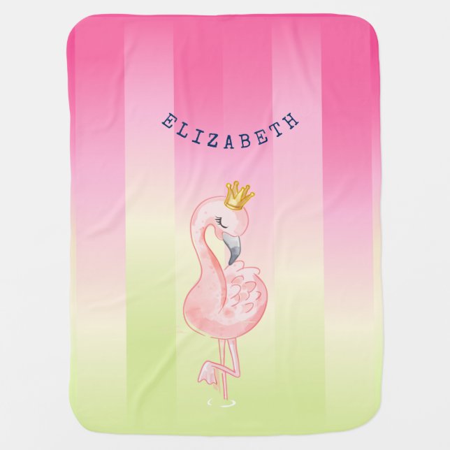 Cute Pink Flamingo Ombre Striped      Baby Blanket (Front)