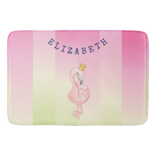 Cute Pink Flamingo Ombre Striped    Bath Mat