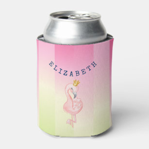 Cute Pink Flamingo Ombre Striped     Can Cooler