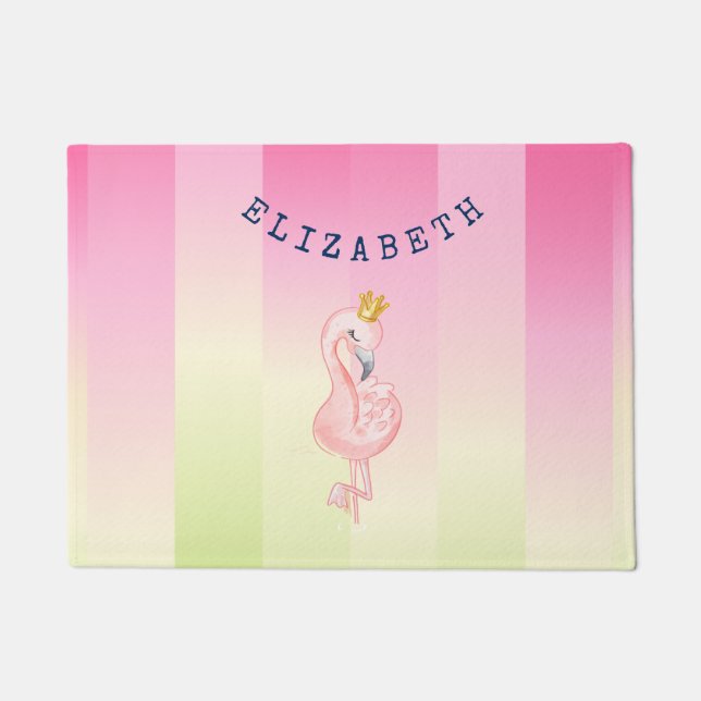 Cute Pink Flamingo Ombre Striped   Doormat (Front)