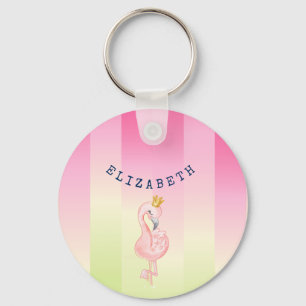 Cute Pink Flamingo Ombre Striped Keychain