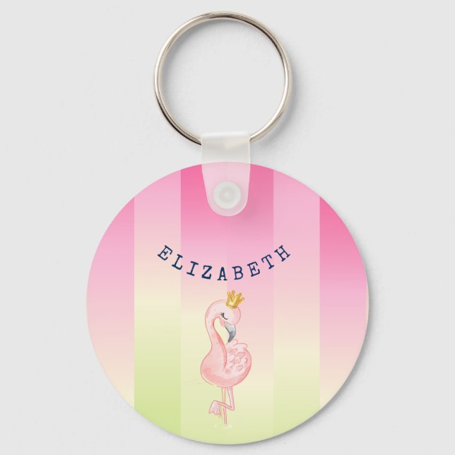 Cute Pink Flamingo Ombre Striped   Keychain (Front)