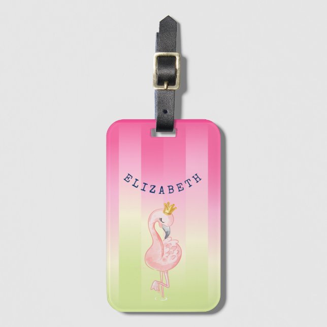 Cute Pink Flamingo Ombre Striped      Luggage Tag (Front Vertical)