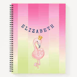 Cute Pink Flamingo Ombre Striped Notebook