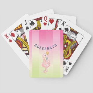 Cute Pink Flamingo Ombre Striped Poker Cards