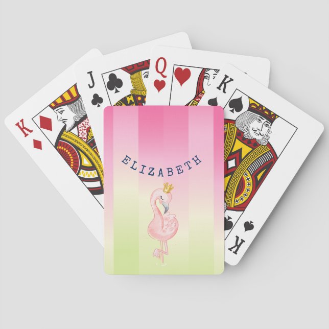 Cute Pink Flamingo Ombre Striped  Poker Cards (Back)