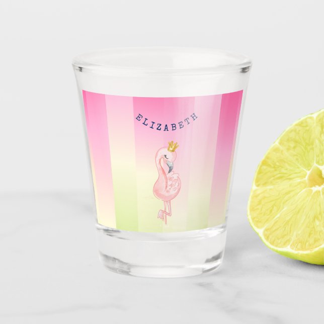 Cute Pink Flamingo Ombre Striped    Shot Glass (Front)