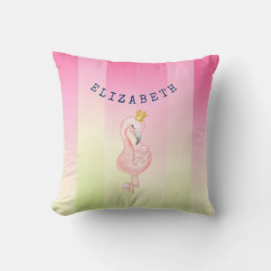 Cute Pink Flamingo Ombre Striped Throw Pillow