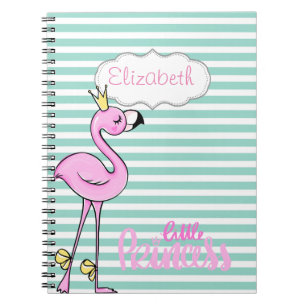 Cute Pink Flamingo On Mint White Stripes Notebook