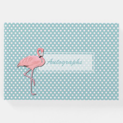 Cute Pink Flamingo on Polka Dots Autograph Guest Book