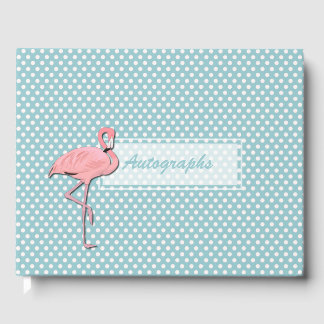 Cute Pink Flamingo on Polka Dots Autograph Guest Book