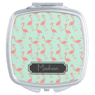 Cute Pink Flamingo Pattern   Add Your Name Makeup Mirror