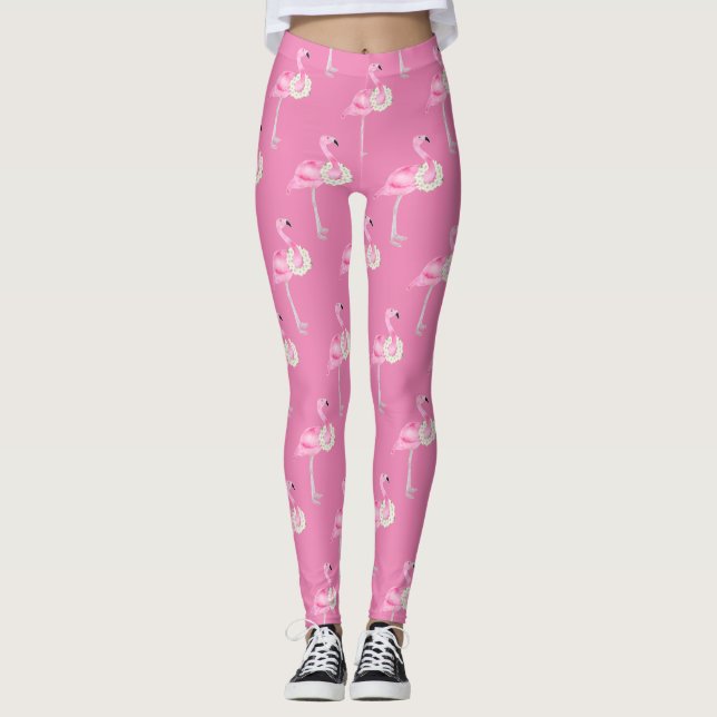 Cute Pink Flamingo Pattern  Leggings (Front)