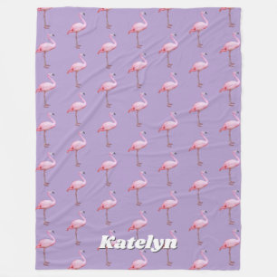 Cute Pink Flamingo Pattern Name Pink & Purple Vert Fleece Blanket
