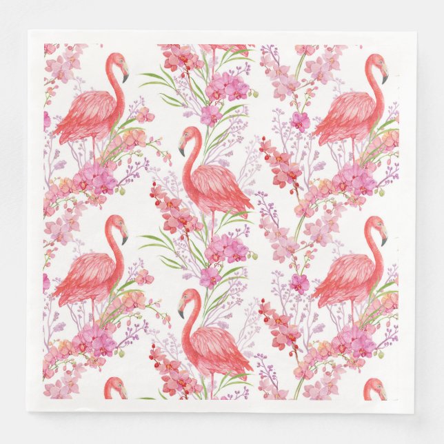 Cute pink flamingo pattern party paper napkins (Front)