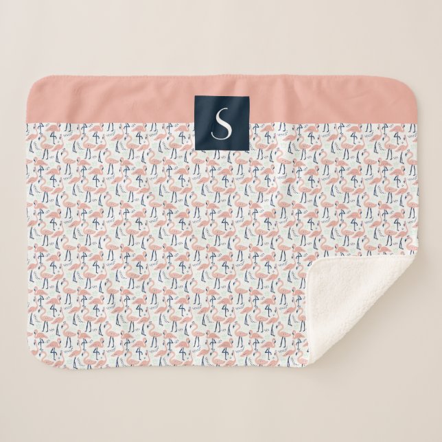 Cute Pink Flamingo Pattern Sherpa Blanket (Front (Horizontal))