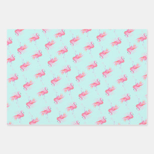 Cute Pink Flamingo Pattern Watercolor Wrapping Paper Sheets
