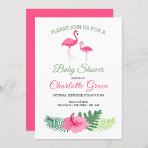 Cute Pink Flamingo Personalized Baby Shower Invitation