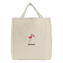 Cute Pink  Flamingo Personalized Embroidered Tote Bag