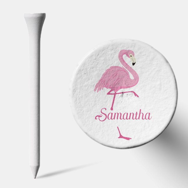 Cute Pink Flamingo Personalized Name Golf Tees (Combo)
