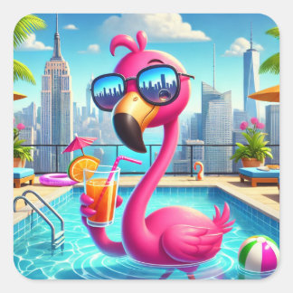 Cute Pink Flamingo Poolside Drinking Sticker