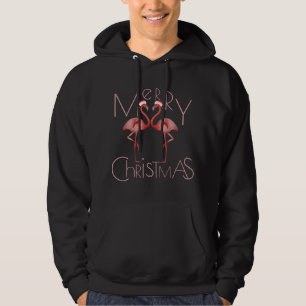 Cute Pink Flamingo Santa Hat Merry Christmas Hoodie