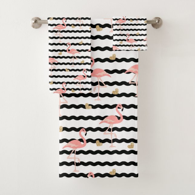 Cute Pink Flamingo Seamless Pattern Bath Towel Set (Insitu)