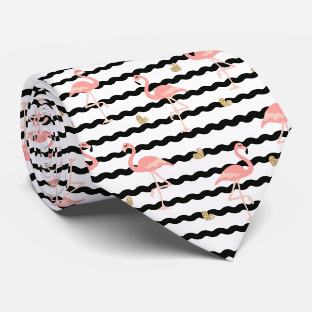 Cute Pink Flamingo Seamless Pattern Neck Tie (Rolled)