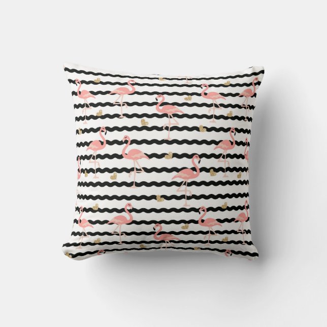 Cute Pink Flamingo Seamless Pattern Throw Pillow (Front)