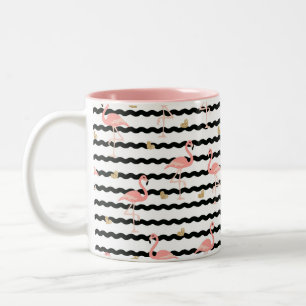 Cute Pink Flamingo Seamless Pattern Two-Tone Coffee Mug