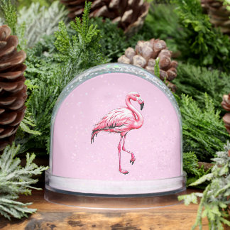 Cute Pink Flamingo Snow Globe